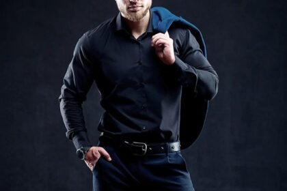 Mens satin black dress shirt