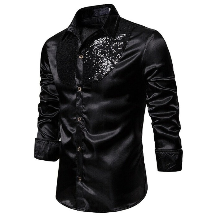 Mens satin black dress shirt