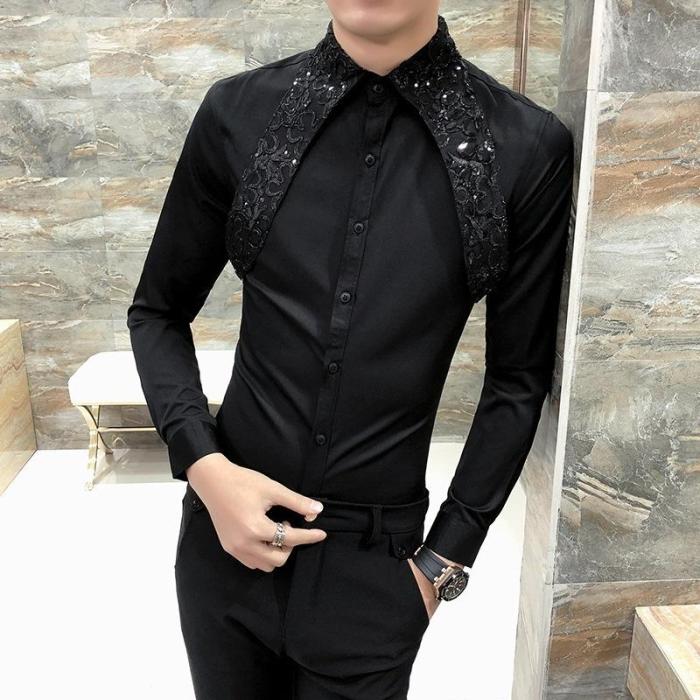 Mens satin black dress shirt