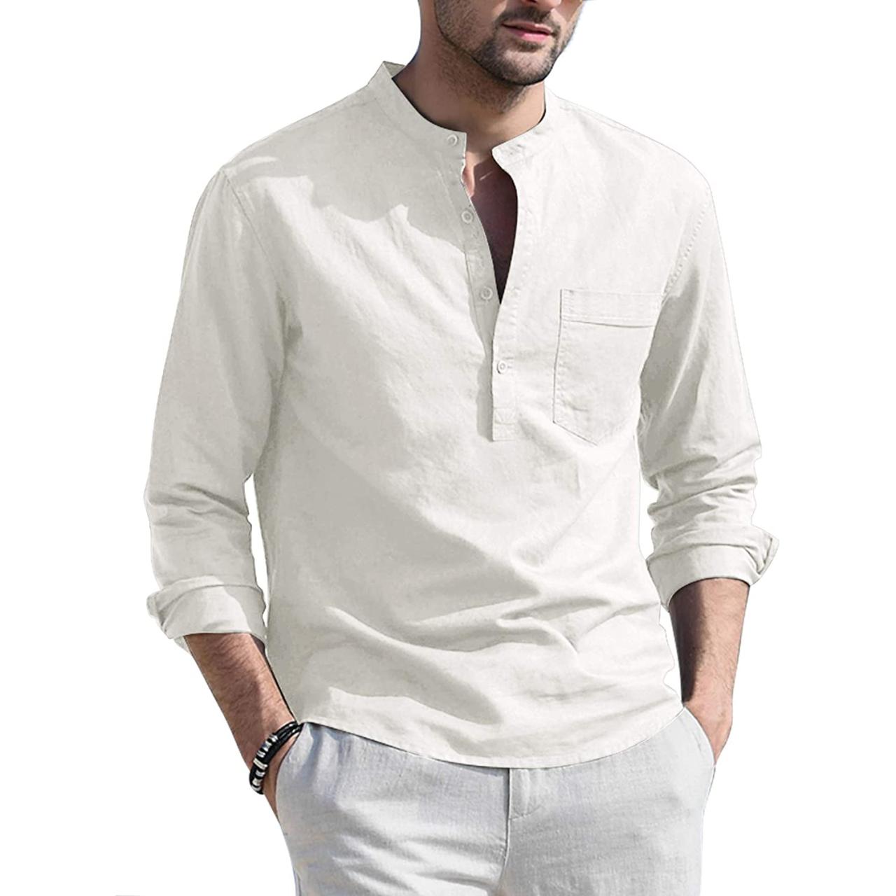 Men's no collar dress shirts